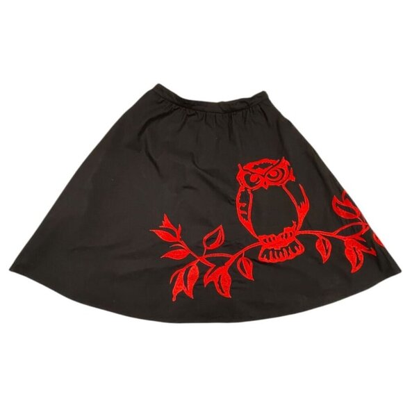 eShakti Women's Black Owl Embellished Poplin A-line Skirt SIZE-S/6 - Picture 1 of 10